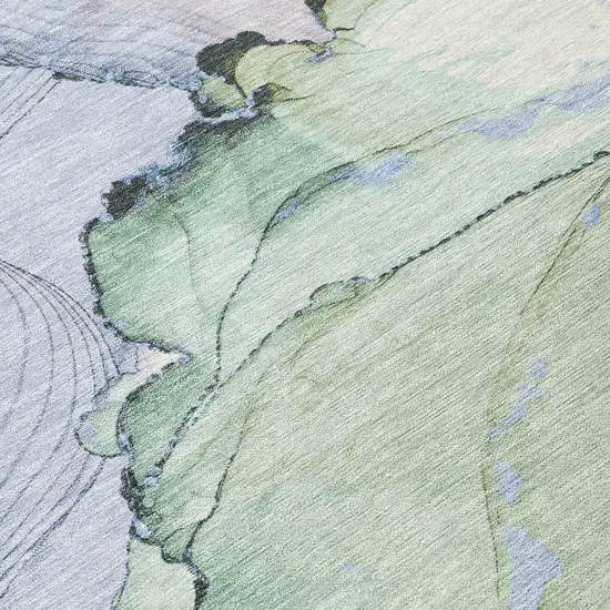 Artichoke Green And Lavender Abstract Washable Indoor Outdoor Area Rug Photo 1