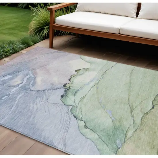 Artichoke Green And Lavender Abstract Washable Indoor Outdoor Area Rug Photo 2