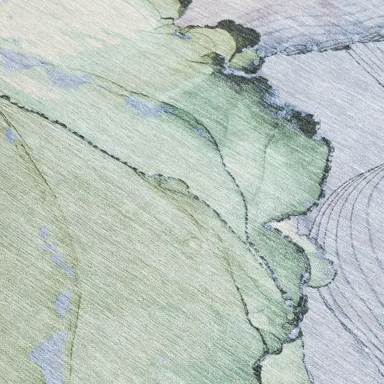 Artichoke Green And Lavender Abstract Washable Indoor Outdoor Area Rug Photo 4
