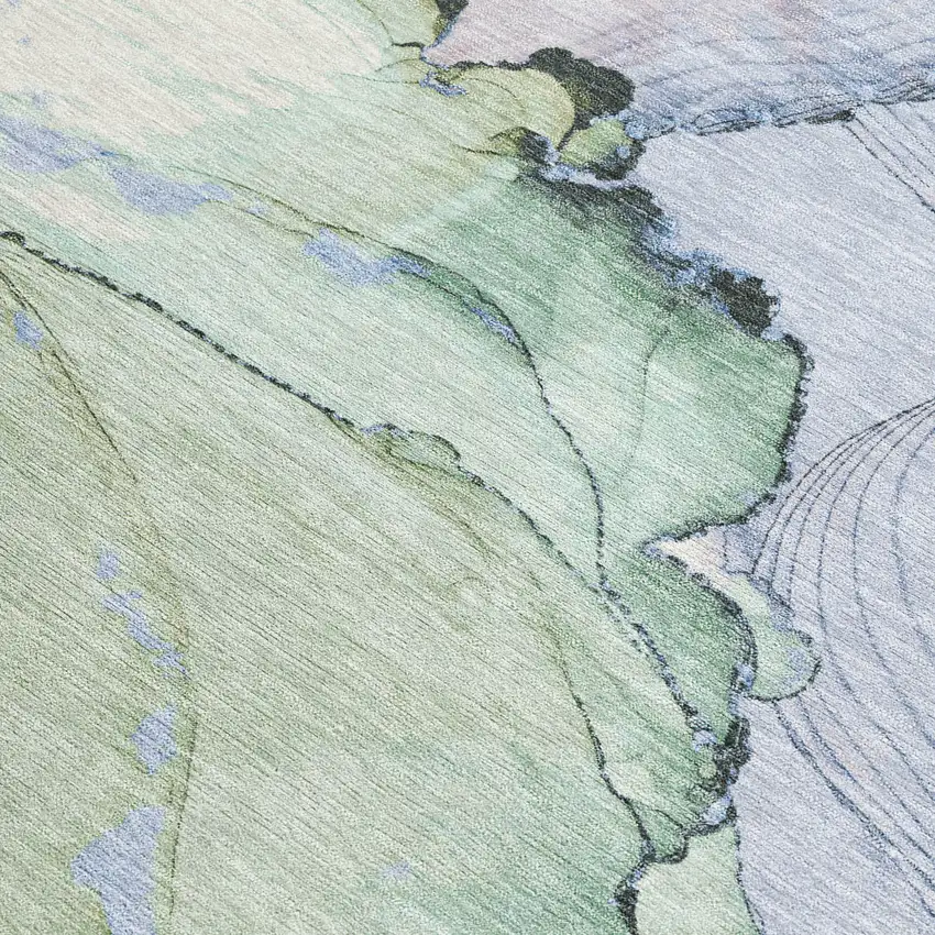 Artichoke Green And Lavender Abstract Washable Indoor Outdoor Area Rug Photo 4