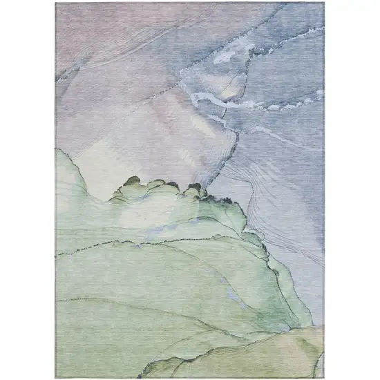 Artichoke Green And Lavender Abstract Washable Indoor Outdoor Area Rug Photo 7