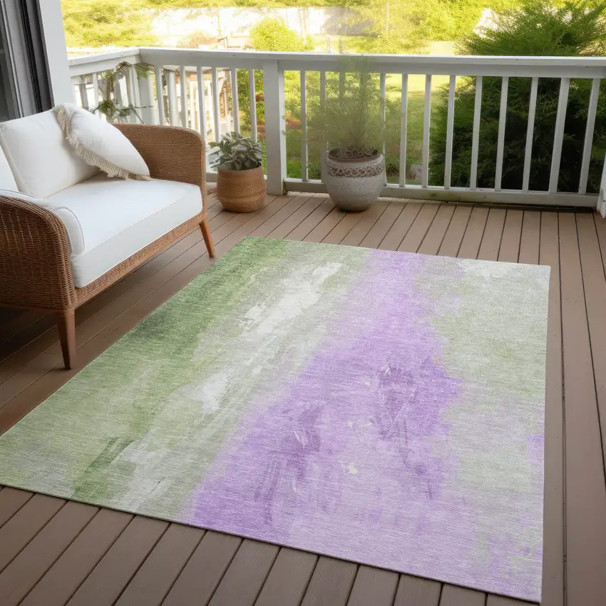 Artichoke Green And Lavender Abstract Washable Indoor Outdoor Area Rug Photo 4