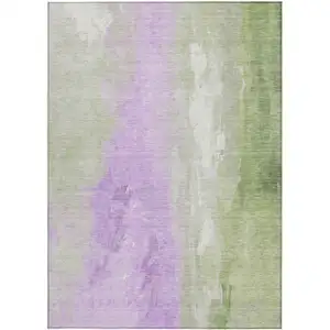 Photo of Artichoke Green And Lavender Abstract Washable Indoor Outdoor Area Rug
