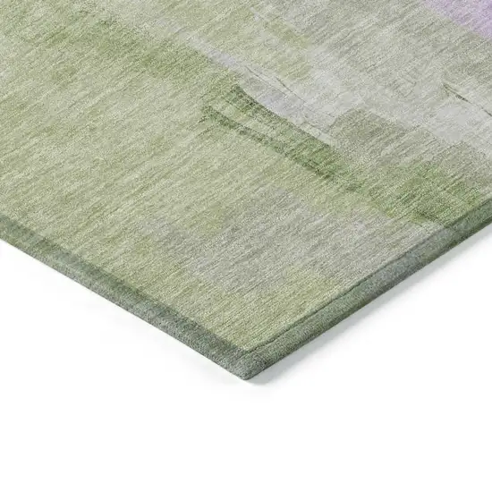 Artichoke Green And Lavender Abstract Washable Indoor Outdoor Area Rug Photo 9