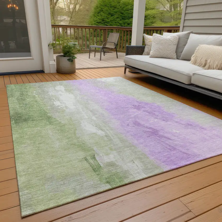 Artichoke Green And Lavender Abstract Washable Indoor Outdoor Area Rug Photo 7