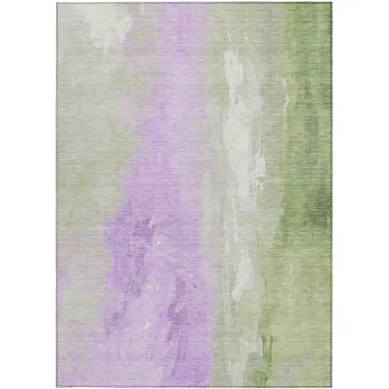 Artichoke Green And Lavender Abstract Washable Indoor Outdoor Area Rug Photo 3