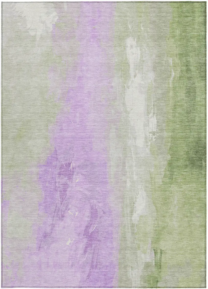 Artichoke Green And Lavender Abstract Washable Indoor Outdoor Area Rug Photo 3