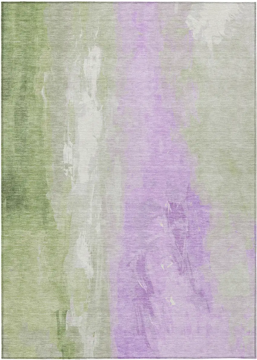 Artichoke Green And Lavender Abstract Washable Indoor Outdoor Area Rug Photo 8