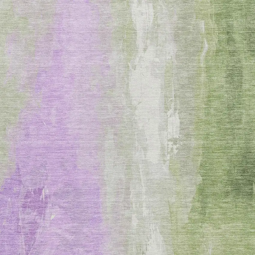Artichoke Green And Lavender Abstract Washable Indoor Outdoor Area Rug Photo 3