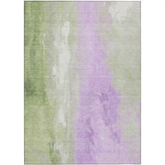 Artichoke Green And Lavender Abstract Washable Indoor Outdoor Area Rug Photo 8