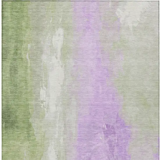 Artichoke Green And Lavender Abstract Washable Indoor Outdoor Area Rug Photo 9
