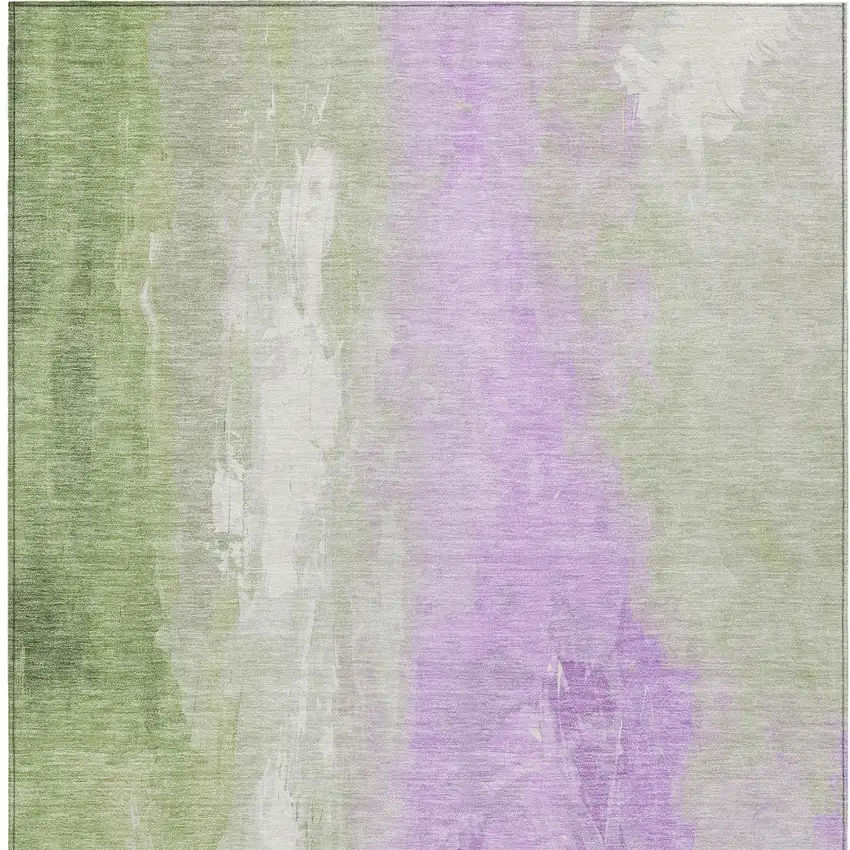 Artichoke Green And Lavender Abstract Washable Indoor Outdoor Area Rug Photo 9