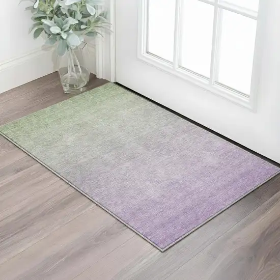 Artichoke Green And Lavender Ombre Washable Area Rug With UV Protection Photo 2