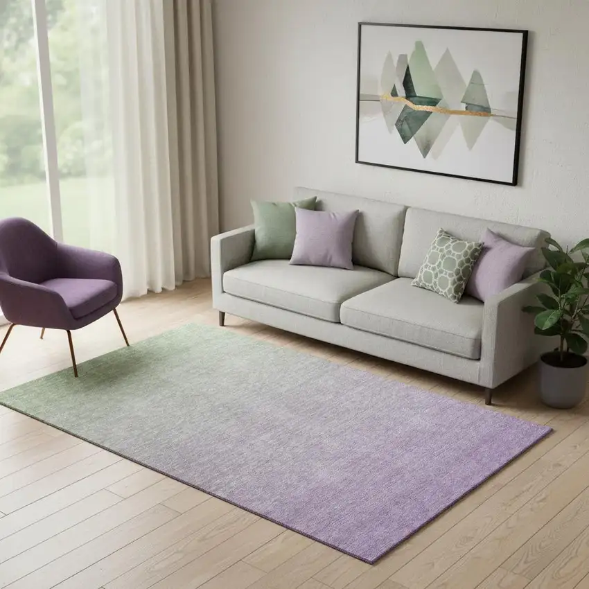 Artichoke Green And Lavender Ombre Washable Area Rug With UV Protection Photo 1
