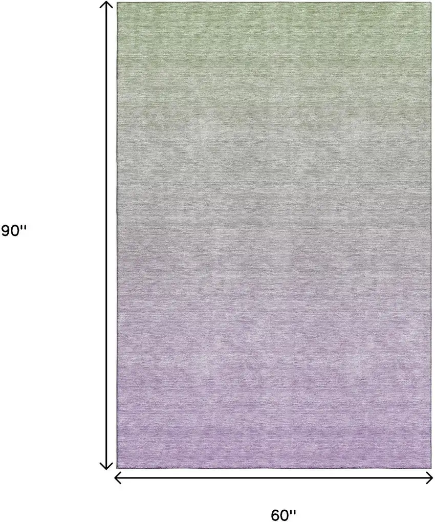Artichoke Green And Lavender Ombre Washable Area Rug With UV Protection Photo 3