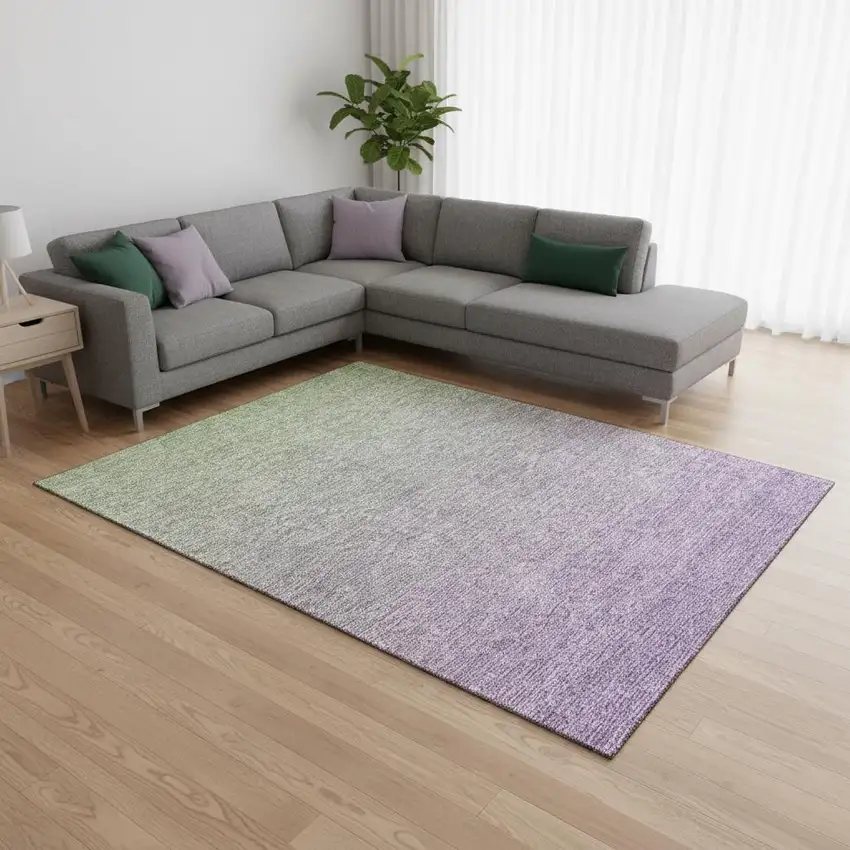 Artichoke Green And Lavender Ombre Washable Area Rug With UV Protection Photo 2