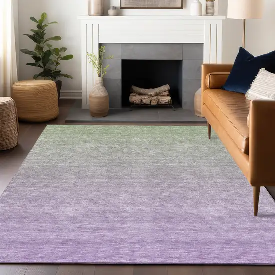 Artichoke Green And Lavender Ombre Washable Area Rug With UV Protection Photo 6