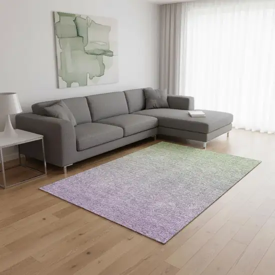 Artichoke Green And Lavender Ombre Washable Area Rug With UV Protection Photo 2