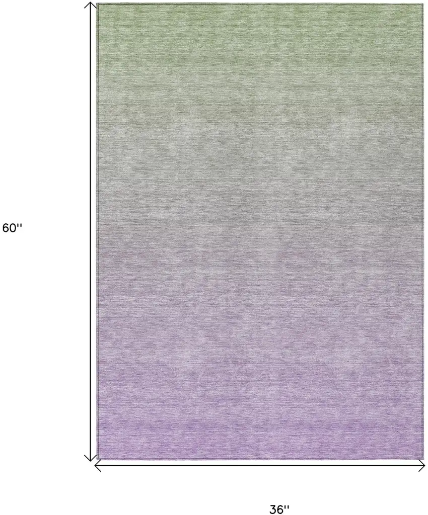 Artichoke Green And Lavender Ombre Washable Indoor Outdoor Area Rug Photo 3