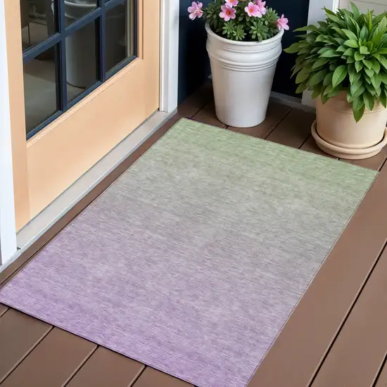 Artichoke Green And Lavender Ombre Washable Indoor Outdoor Area Rug Photo 1