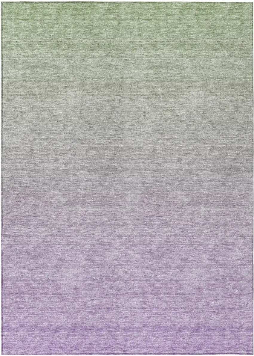 Artichoke Green And Lavender Ombre Washable Indoor Outdoor Area Rug Photo 2