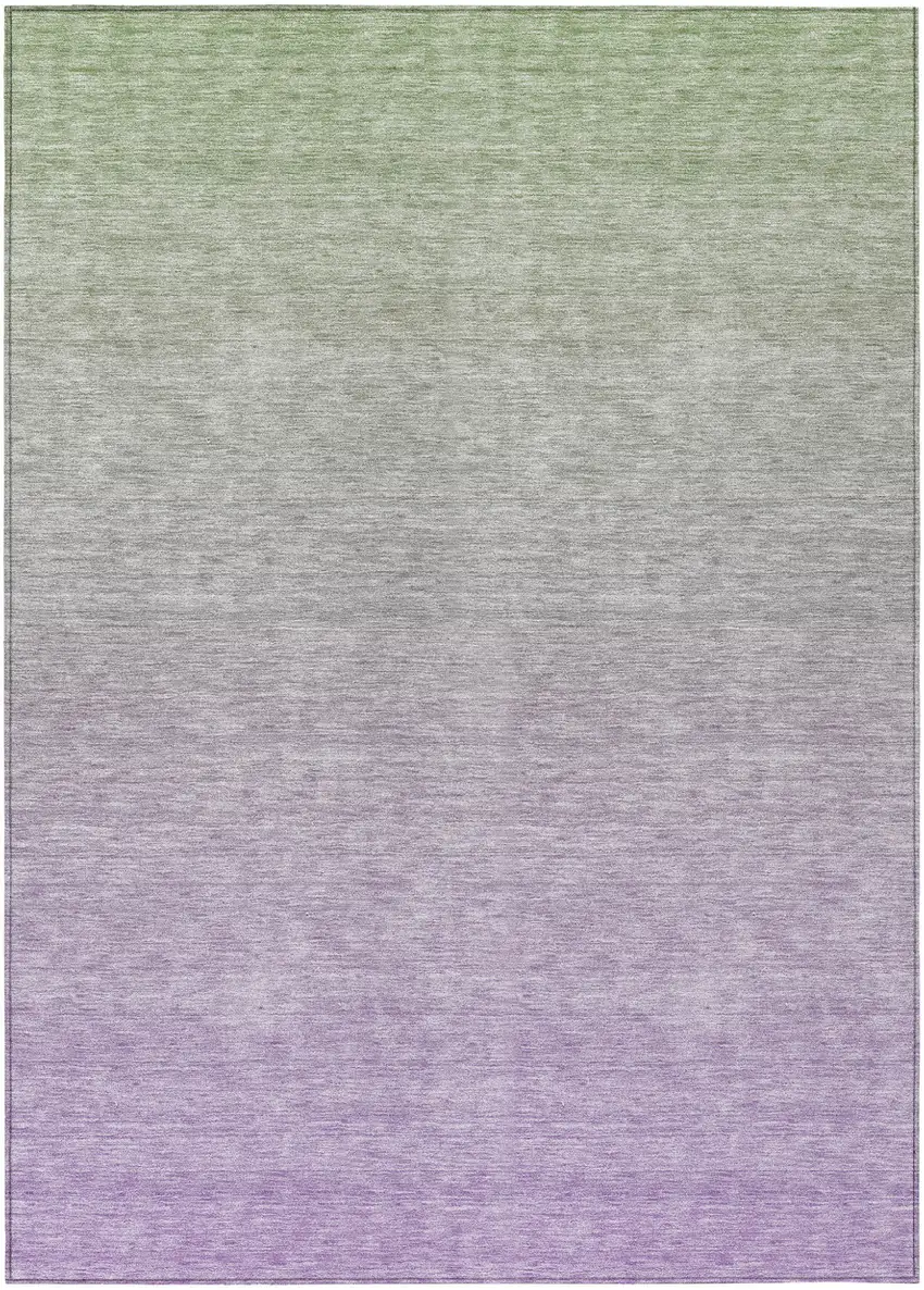Artichoke Green And Lavender Ombre Washable Indoor Outdoor Area Rug Photo 2