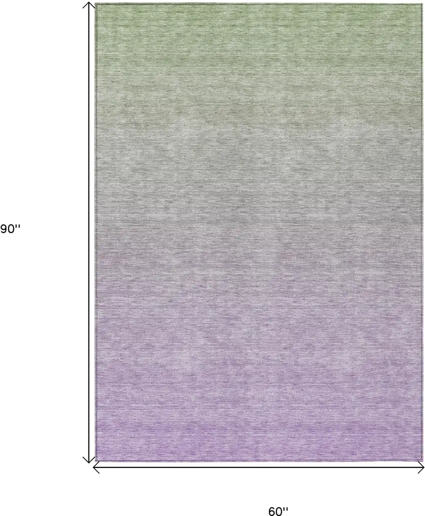 Artichoke Green And Lavender Ombre Washable Indoor Outdoor Area Rug Photo 3