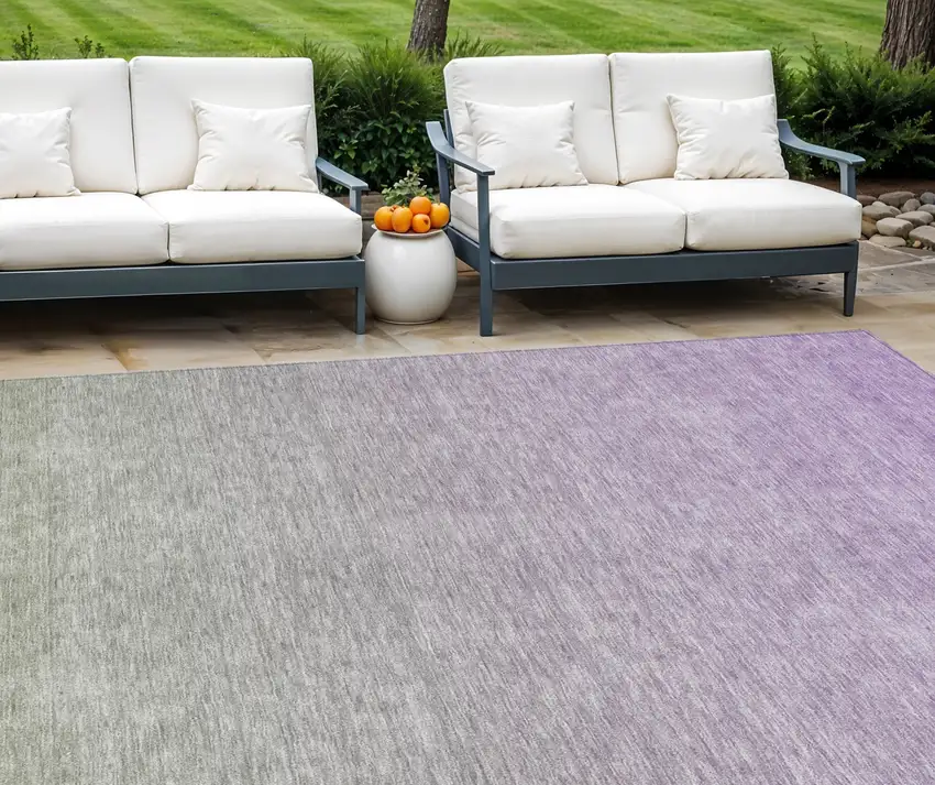 Artichoke Green And Lavender Ombre Washable Indoor Outdoor Area Rug Photo 1