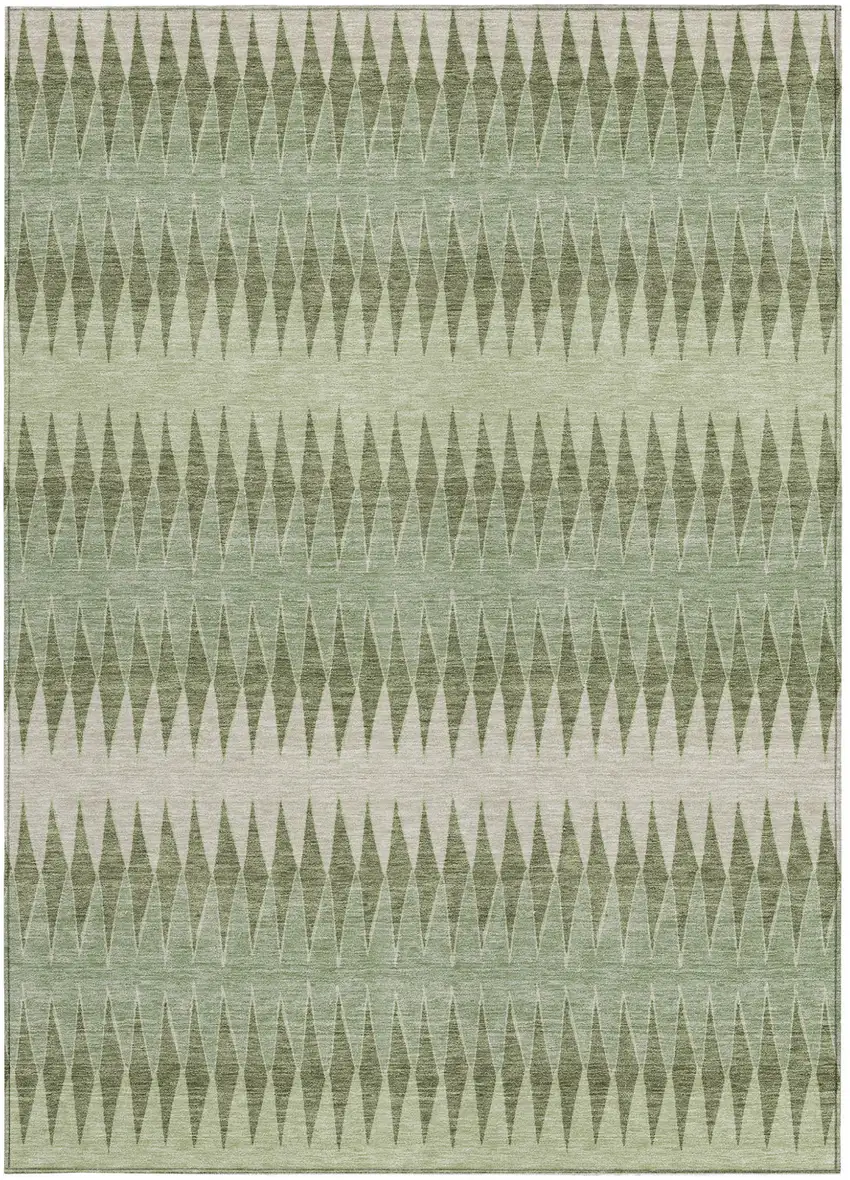 Artichoke Green And Light Green Striped Washable Indoor Outdoor Area Rug Photo 6