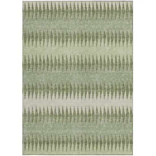 Artichoke Green And Light Green Striped Washable Indoor Outdoor Area Rug Photo 6