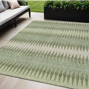 Photo of Artichoke Green And Light Green Striped Washable Indoor Outdoor Area Rug