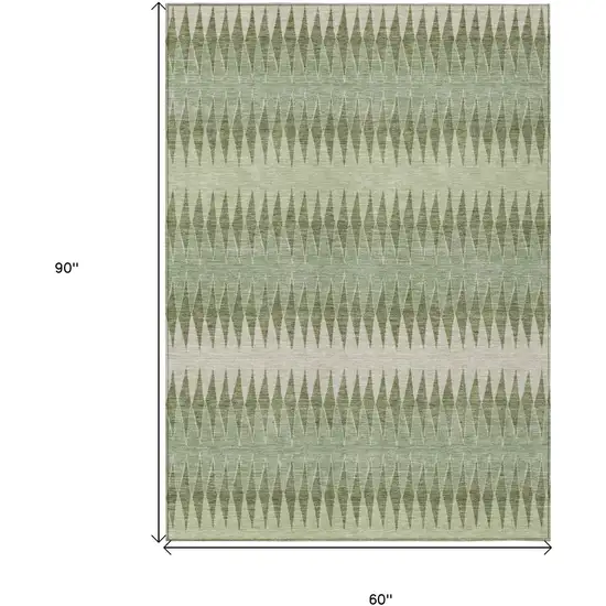 Artichoke Green And Light Green Striped Washable Indoor Outdoor Area Rug Photo 3
