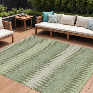 Photo of Artichoke Green And Light Green Striped Washable Indoor Outdoor Area Rug