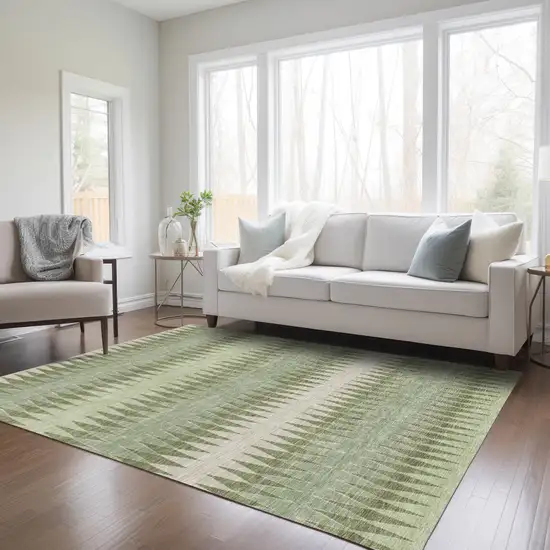 Artichoke Green And Light Green Striped Washable Indoor Outdoor Area Rug Photo 9