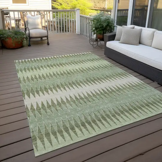 Artichoke Green And Light Green Striped Washable Indoor Outdoor Area Rug Photo 9