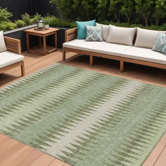 Artichoke Green And Light Green Striped Washable Indoor Outdoor Area Rug Photo 1