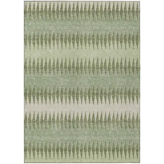 Artichoke Green And Light Green Striped Washable Indoor Outdoor Area Rug Photo 2