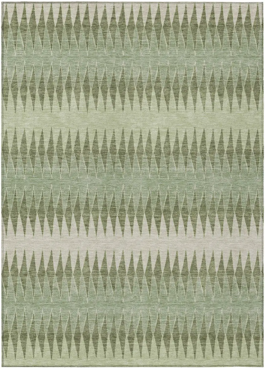 Artichoke Green And Light Green Striped Washable Indoor Outdoor Area Rug Photo 2