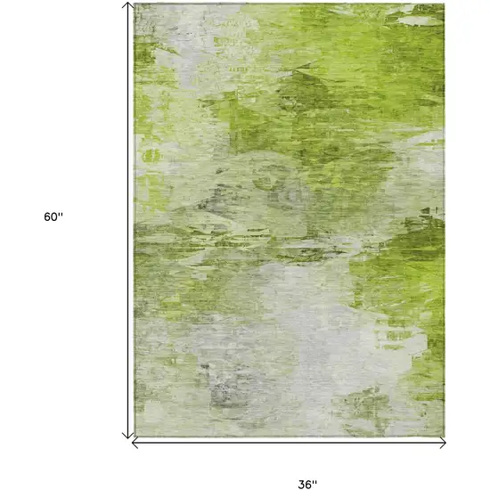 Artichoke Green And Lime Green Abstract Washable Indoor Outdoor Area Rug Photo 3
