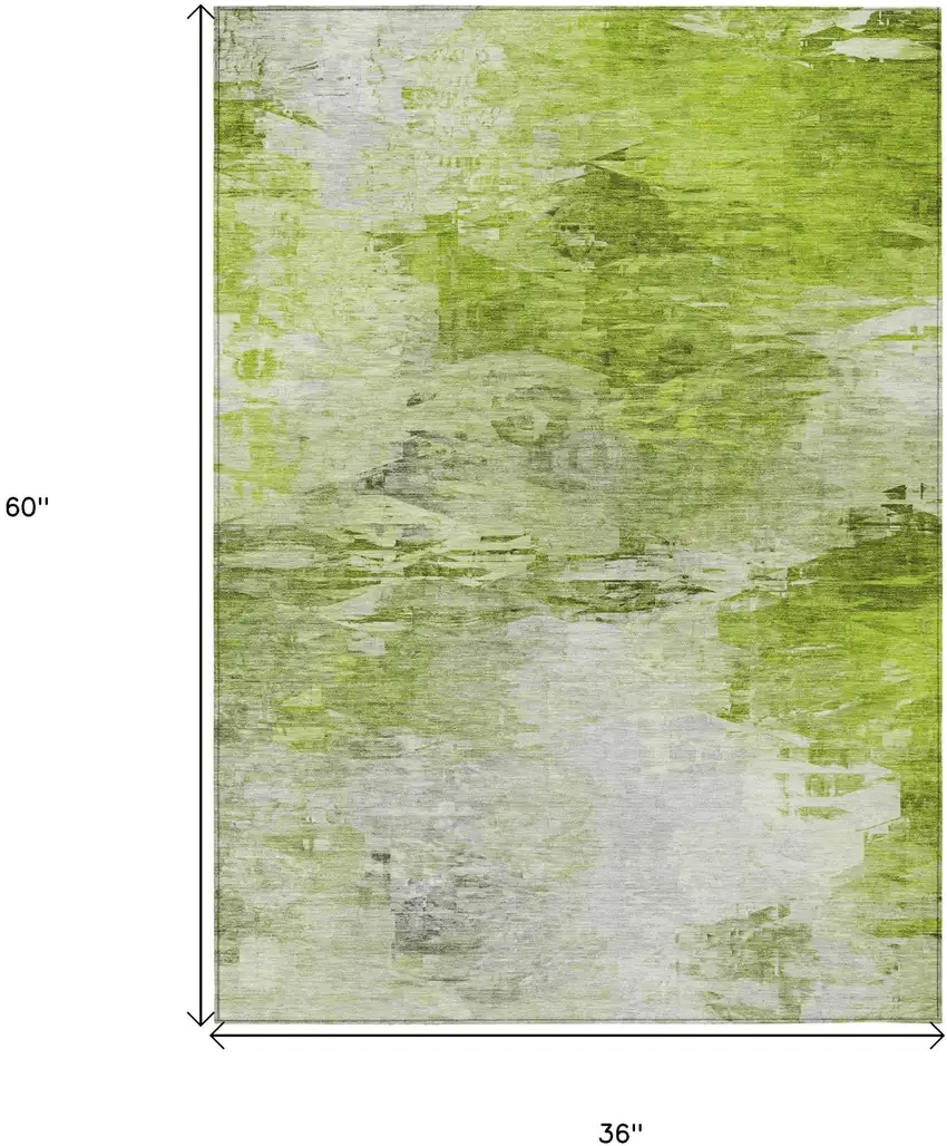 Artichoke Green And Lime Green Abstract Washable Indoor Outdoor Area Rug Photo 3
