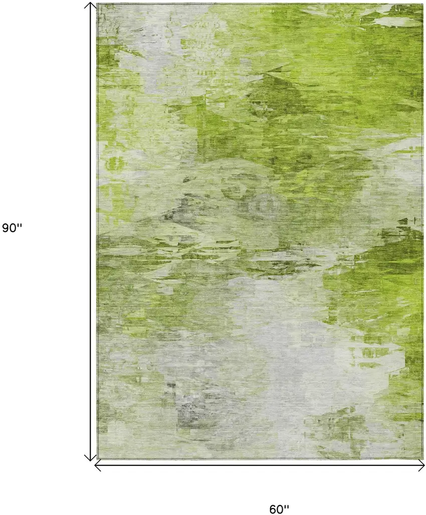 Artichoke Green And Lime Green Abstract Washable Indoor Outdoor Area Rug Photo 3