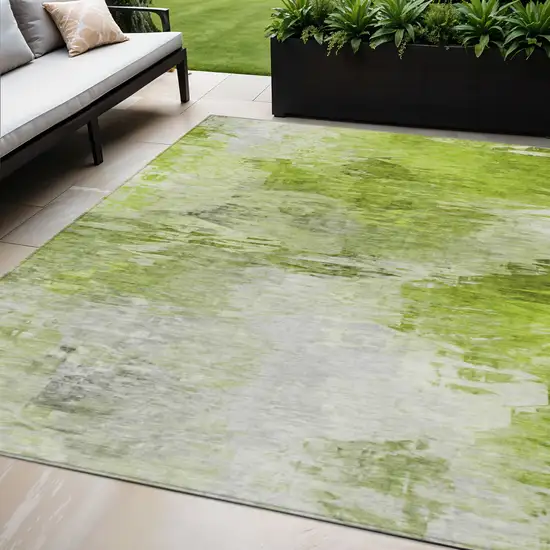 Artichoke Green And Lime Green Abstract Washable Indoor Outdoor Area Rug Photo 1