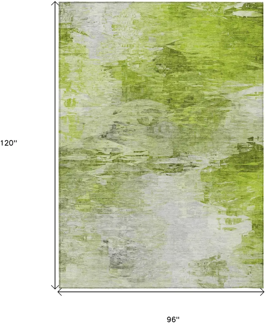 Artichoke Green And Lime Green Abstract Washable Indoor Outdoor Area Rug Photo 3