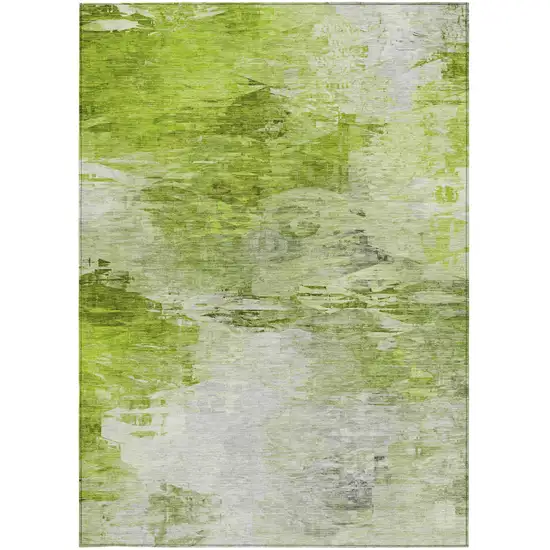 Artichoke Green And Lime Green Abstract Washable Indoor Outdoor Area Rug Photo 4