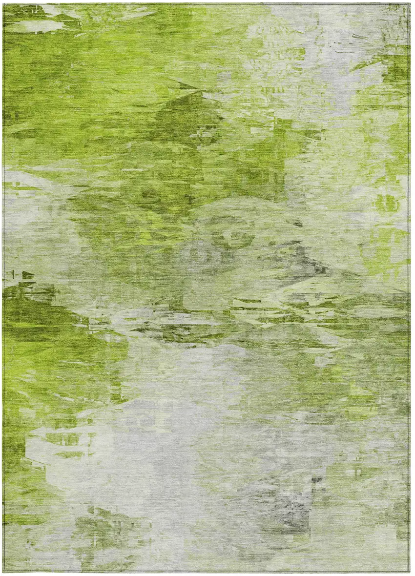 Artichoke Green And Lime Green Abstract Washable Indoor Outdoor Area Rug Photo 4