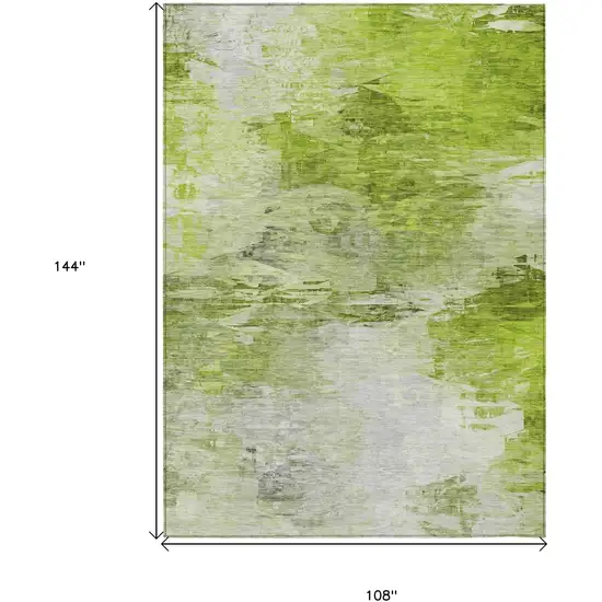 Artichoke Green And Lime Green Abstract Washable Indoor Outdoor Area Rug Photo 9