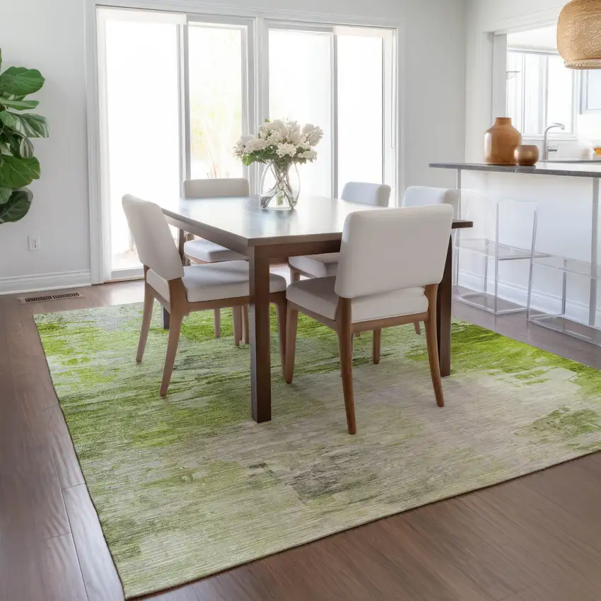 Artichoke Green And Lime Green Abstract Washable Indoor Outdoor Area Rug Photo 7
