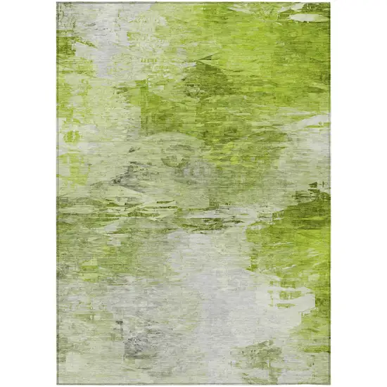 Artichoke Green And Lime Green Abstract Washable Indoor Outdoor Area Rug Photo 1