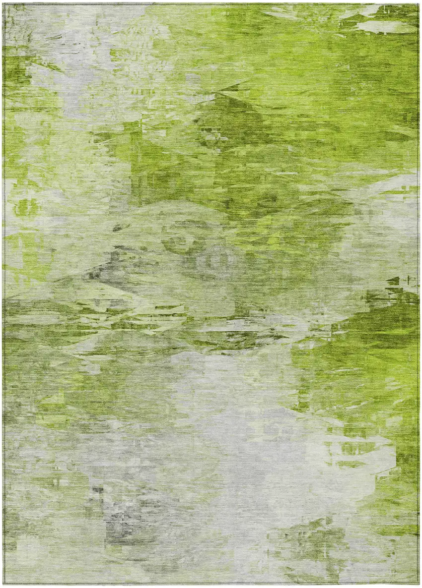 Artichoke Green And Lime Green Abstract Washable Indoor Outdoor Area Rug Photo 1