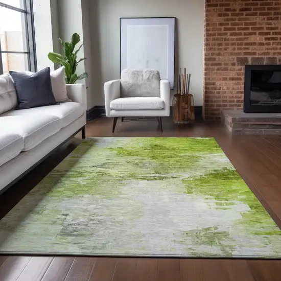 Artichoke Green And Lime Green Abstract Washable Indoor Outdoor Area Rug Photo 6